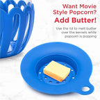 Ecolution Patented Micro-Pop Microwave Popcorn Popper with Temperature Safe Glass, 3-in-1 Lid Measures Kernels and Melts Butter, Made Without BPA, Dishwasher Safe, 1.5-Quart, Blue