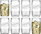 Glaver's Set of 8 Tumbler Glass Cups 20 OZ Mason Stemless Tall Drinking Glasses For Everyday Use, Modern yet Vintage Original Mason Logo Glassware for Bar, Water, Beer, Juice.