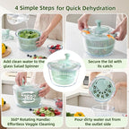 Borosilicate Glass Large Salad Spinner & Vegetable Washer - 5.2 Quart BPA-Free Dehydrator with Handle Includes 5 Chopping Blades Slicer, Drain Bowl Dishwasher Safe - Perfect for Lettuce Fruit Veggies