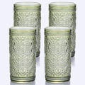 abrwyy Green Drinking Glasses Set of 4, Vintage Drinking Glasses, Colored Glassware Drinking, Highball Beverage Glasses Cup, Vintage Glassware Set for Water, Juice, Cocktail, Coffee