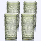 abrwyy Green Drinking Glasses Set of 4, Vintage Drinking Glasses, Colored Glassware Drinking, Highball Beverage Glasses Cup, Vintage Glassware Set for Water, Juice, Cocktail, Coffee