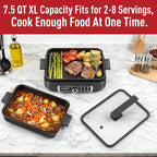 Indoor Grill, Techwood Electric Indoor Grill Griddle 7.5-Quart 1500W Versatile Multi-Cooker with 5-Level Heat Settings, Come with Removable Non-stick Grill Pan& Cooking Pot, Dishwasher Safe
