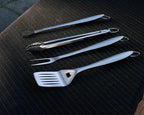 4-Piece BBQ Tool Set - Stainless Steel Grilling Utensils Kit for Outdoor Barbecue - Tongs, Spatula, Fork, Basting Brush - Heavy-Duty Grill Accessories with Heat-Resistant Handles