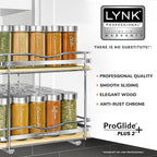 LYNK PROFESSIONAL® Élite™ Pull Out Spice Organization for Cabinets - 10-3/8 inch Wide – Spice Rack for Inside Cabinets – Wood/Chrome - Sliding Spice Rack Organizer for cabinet – Spice Rack - 2 Tier