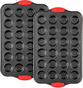 Tiawudi Mini Muffin Pan, 24 Cavity Cupcake Pan, Nonstick Baking Pan, Heavy Duty Small Muffin Tin with Silicone Grip Handles, Set of 2