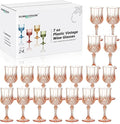 XUWAIDSGN 24 Pcs 7oz Plastic Vintage Wine Glasses Drinking Glasses Unbreakable Wedding Glassware Crystal Water Goblets Reusable Drinkware Vintage Champagne Flutes (24, Pink)