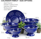 Reston Lloyd, 1.5 Quart Powder Coated Steel Kitchen Strainer Basket for draining Pasta, Vegetable and Fruit, Chrome Handles and Wide Stable Base, Indigo