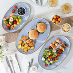 Ceramic Oval Serving Platter: 15.6/14.3/12.9 Inch Large Serving Dishes for Entertaining Party, Turkey, Steak, Ham, Microwave Dishwasher Safe, Blue