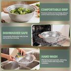 Colander Set with Plastic Handles, Stainless Steel Micro-Perforated Colanders Strainers for Draining Rinsing Washing, Ideal for Pasta Vegetables Fruits, Heavy Duty & Dishwasher Safe