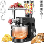 VIVOHOME 9 in 1 Multifunctional Stand Mixer with Fermentation, 6 Speed 7.5 Quart Kitchen Electric Food Mixer with Timer, Meat Grinder, Juice Blender, Vegetable Slicer, Pasta and Cookie Maker, Black
