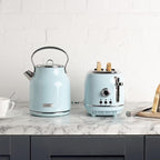 Haden Heritage 2 Slice Wide Slot Stainless Steel Toaster with Adjustable Browning Control & Non-Slip Feet, Turquoise & Chrome