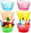 meekoo 6 Pcs Plastic Ice Buckets Bulk with Handles 4.5L Oval Storage Tub Large Capacity Ice Drink Bucket for Easter Summer Party Bar Wine Beer Champagne Beverage Bottle Cooler(4.5 L,Multicolor)