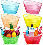 meekoo 6 Pcs Plastic Ice Buckets Bulk with Handles 4.5L Oval Storage Tub Large Capacity Ice Drink Bucket for Easter Summer Party Bar Wine Beer Champagne Beverage Bottle Cooler(4.5 L,Multicolor)