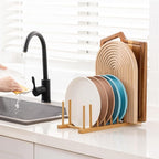 HBlife 4pcs Heighten and Widen Bamboo Dish Drying Rack Plate Bowl Cup Book Pot Lid Cutting Board Stand Drainer Storage Holder Organizer for Kitchen Cabinet