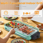 TeqHome 1500W Electric Indoor Grill,2 in 1 Smokeless Raclette Table Grill for Kitchen,Barbecue Korean BBQ Grill with Grill Net,Non-Stick Cooking Removable Plate & 5 Temperature Control，Dishwasher Safe