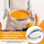 TeamFar 2 Pack Tart Pans, 9.5 Inch Stainless Steel Round Tart Pie Pan, Metal Quiche Baking Dish with Fluted Side for Baking Fruit Tarts, Quiches, Pies, Mousse Cakes, Heavy Duty & Dishwasher Safe