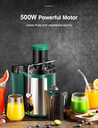 QCen Juicer Machine, 500W Centrifugal Juicer Extractor with Wide Mouth 3” Feed Chute for Fruit Vegetable, Easy to Clean, Stainless Steel, BPA-free (Green)
