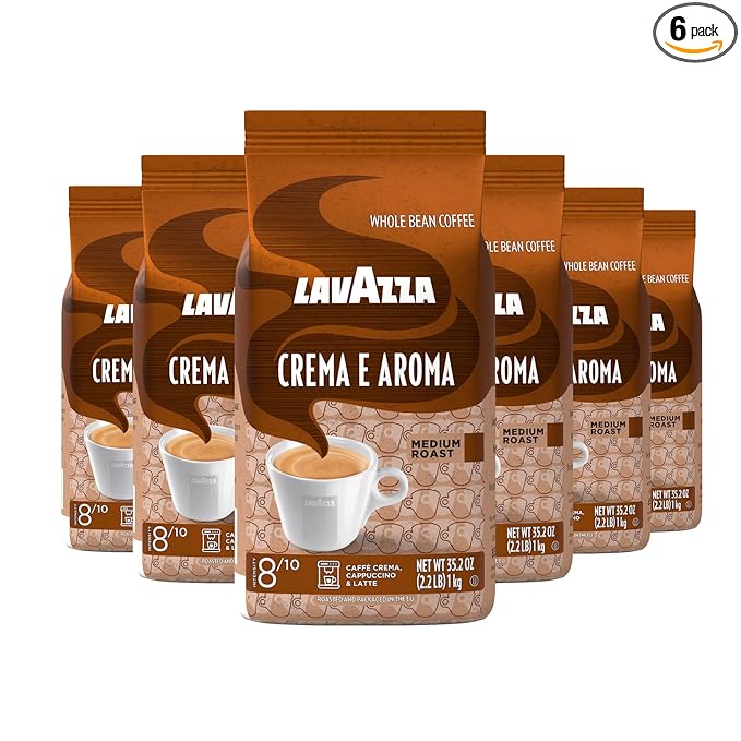 Lavazza Roasted Coffee Beans, Crema E Aroma, 2.20 lbs (Pack of 6)