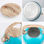s-p Teapot Whistling Tea Kettle with Wood Pattern Handle Loud Whistle,Food Grade Stainless Steel Tea Pot for Stovetops Water Kettle(Blue)