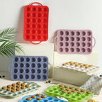 Socisen 24 Cups Silicone Muffin Pan with Metal Reinforced Frame Mini Size Cupcake Pan Tray Egg Bites Silicone Circle Cookie Molds Little Small Muffin Tin Tart Pans Baking Sheet Set for Sandwiches