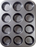 Ecolution Bakeins 12 Cup Muffin and Cupcake Pan – PFOA, BPA, and PTFE Free Non-Stick Coating – Heavy Duty Carbon Steel – Dishwasher Safe – Gray – 13.75” x 8.25” x 1.125”
