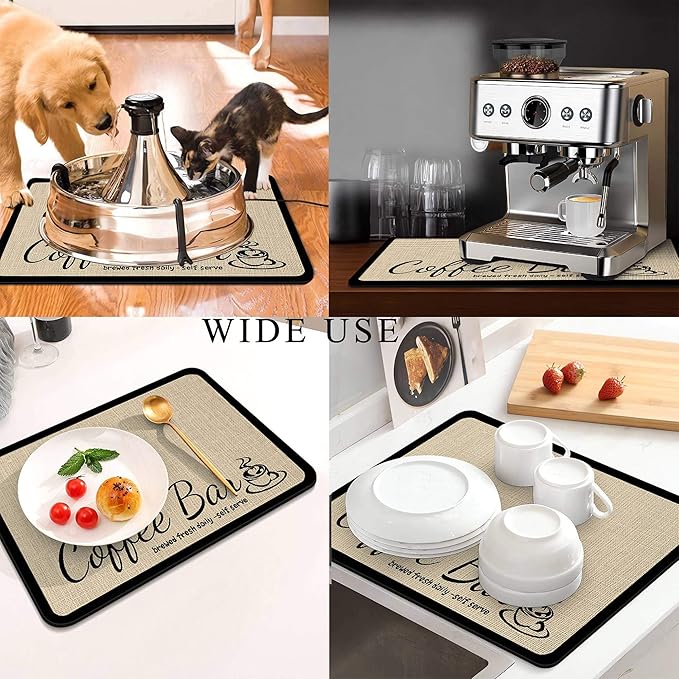 Coffee Mat for Countertops ,Coffee Bar Accessories Fit Under Coffee Maker Espresso Machine, Absorbent Hide Stain Rubber Mat for Countertop ,Dish Drying Mat for Kitchen Counter (D-Beige, 16"x24")