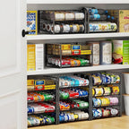 JKsmart 2-Tier Stackable Rack Organizer for Pantry, Adjustable Dispenser Holds Up to 120 Cans, Storage Holder for Various Ounces of Canned Drinks, Black, 4 Pack