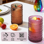GGOLDMER Colored Hobnail Drinking Glasses Set of 6, 12oz Vintage Kitchen Glassware, Embossed Design Water Glasses, Glass Cups, Water Tumbler for Beer, Juice, Cocktail, Whiskey, Milk