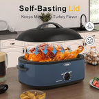 Sunvivi Roaster Oven, Electric Roaster Oven with Self-Basting Lid, 24lb 20-Quart Turkey Roasters with Unique Defrost/Warm Function, Large Roaster with Removable Pan & Rack, Stainless Steel, Blue