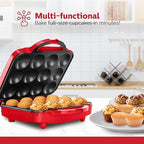 Holstein Housewares Non-Stick 12-Count Electric Cupcake Maker Machine – Bakes 12 Cupcakes, Muffins, Pizza Cups, Cinnamon Buns – Perfect for Gifts, Birthdays, Holidays, or Bake Sales, Red