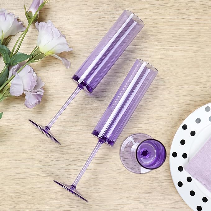 24 PCS Purple Champagne Flutes Plastic 5.4 OZ Champagne Flutes Acrylic Reusable Pastel Colored Plastic Glasses Long Stem Wine Glasses Toasting Wedding For Party Birthday Anniversary