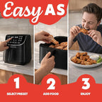 Gourmia Air Fryer - 7 Qt Large Capacity with LED Display, 12 One-Touch Presets, FryForce 360° Technology, Nonstick Dishwasher-Safe Basket & Crisper Tray, Black