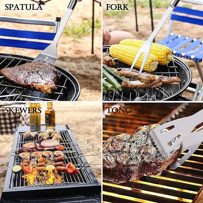 BBQ Accessories Barbecue Grill Utensils Set, 7pcs Stainless Steel BBQ Tools for Outdoor Grill,Grilling Gifts for Men, Dad, BBQ Loversies Grilling Gifts for Men,Father's Day/Christmas/Thanksgiving Day