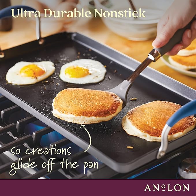 Anolon Advanced Home Hard Anodized Nonstick Double Burner/Flat Grill/Griddle Rack, 10 Inch x 18 Inch, Indigo