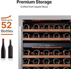 Ca'Lefort Wine Fridge & Cooler - 24 Inch 52 Bottle Wine Cooler Refrigerator, 40-65°F Dual Zone Wine Refrigerator Glass Door, 3 LED Built-in or Freestanding Fridge for Home/Bar/Kitchen (5.65 cu.ft)