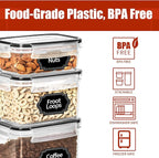 PRAKI 30 Pack Airtight Food Storage Containers for Kitchen Pantry Organizers and Storage, Plastic Kitchen Storage Canisters with Lids,Cereal, Flour & Sugar Containers - Labels, 6 Spoon & Marker