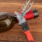 LKKCHER Deer Head Wine Bottle Pourer and Stopper Birthday Gifts Hunting Gifts for Hunters Men Dad Liquor Bottle Pourers Spout for Alcohol Spirits, Stag Gifts Wine Gifts, Dark Silver