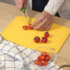 Liflicon Thick Cutting Boards for Kitchen Silicone Chopping Board Set of 2 Mid 12.6'' x 9.1”,Mini 9.1”x7.1” Non-slip Deep Drip Juice Groove Easy Grip Handle,Dishwasher Safe-Yellow