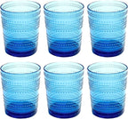 Beaded 15.6 oz Durable Acrylic Double Old Fashioned Drinking Glasses, Shatter-Resistant and Dishwasher-Safe Indoor/Outdoor - Cobalt Blue - Set of 6
