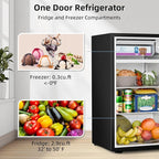 Antarctic Star 3.2 Cu.Ft.Compact Refrigerator with Freezer, Mini Fridge Single Door with Adjustable Thermostat,Removable Glass Shelves for Apartment,Dorm,Office,Kitchen，BLACK