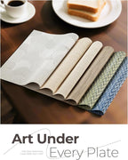 Leetaltree Light Brown Placemats Set of 6 - Heat Resistant Non-Slip Place mats for Dining Table, Washable Durable PVC Vinyl Woven Table Mats（Light Brown, 6）