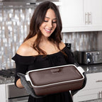 ROSSALLINI Stoneware Casserole Dish Bakeware Set with Lid, Covered Rectangular Dinnerware, Large 3.2 Quart, 11 by 9 Inch [Oyster Grey]