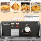 Electric Deep Fryer 10L/10.5QT Stainless Steel Single Tank Commercial Fryer with Basket, 1700W 110V Countertop Deep Fryer for Home Kitchen and Restaurant Use with Oil Thermometer & Temperature Control