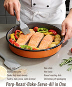 Round Enamel Roasting Pan Set Bakeware 4 Pack Cake Pizza Baking Dish 9/10/12/14 Inch Non-Stick Heat Resistance Chicken Roaster Oven Dishwasher Safe, Birthday Mother Day Gift Cookware