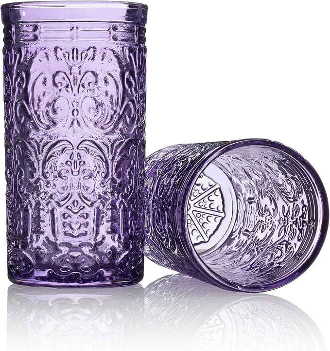 Godinger Highball Glasses, Tall Drinking Glasses, Beverage Glass Cups - Jax Collection, Purple Grape, Set of 4
