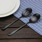 AOOSY Matte Black Serving Spoons Set,8.7-Inch Long Handle Slotted Spoons and Serving Spoons for Buffet, Banquet, Cooking, and Kitchen,2 Pieces