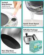 Stainless Steel Salad Spinner with Storage Lid, 5.3 Qt, BPA-Free, 4-in-1 Multi-Functional Lettuce Spinner, Fruit & Vegetable Washer, Easy Clean, Stop Button, Non-Slip Base
