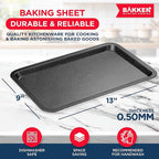 BAKKEN Kitchen Baking Pans - Nonstick Gray Coating, 13.18’’ × 8.66’’ Commercial Grade Carbon Steel Cookie Sheet, Baking Kitchen Essentials, PFOA, PFOS, PTFE Free, Oven Safe Tray (450° F), Gray