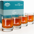 On The Rox (L-Monogram)- 4 Piece Set of 11 Ounce Engraved Heavy Base Rocks Glasses Elegant Glass-Multi-Purpose Beverage-Rocks Glass- Gift for any Occasion