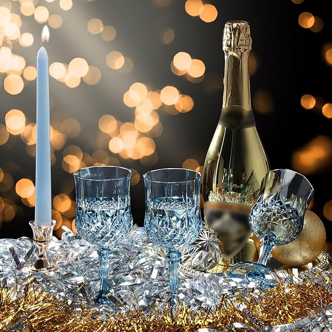 XUWAIDSGN 7oz Plastic Vintage Wine Glasses Drinking Glasses Unbreakable Wedding Glassware Crystal Water Goblets Reusable Drinkware Vintage Champagne Flutes(16, Blue)